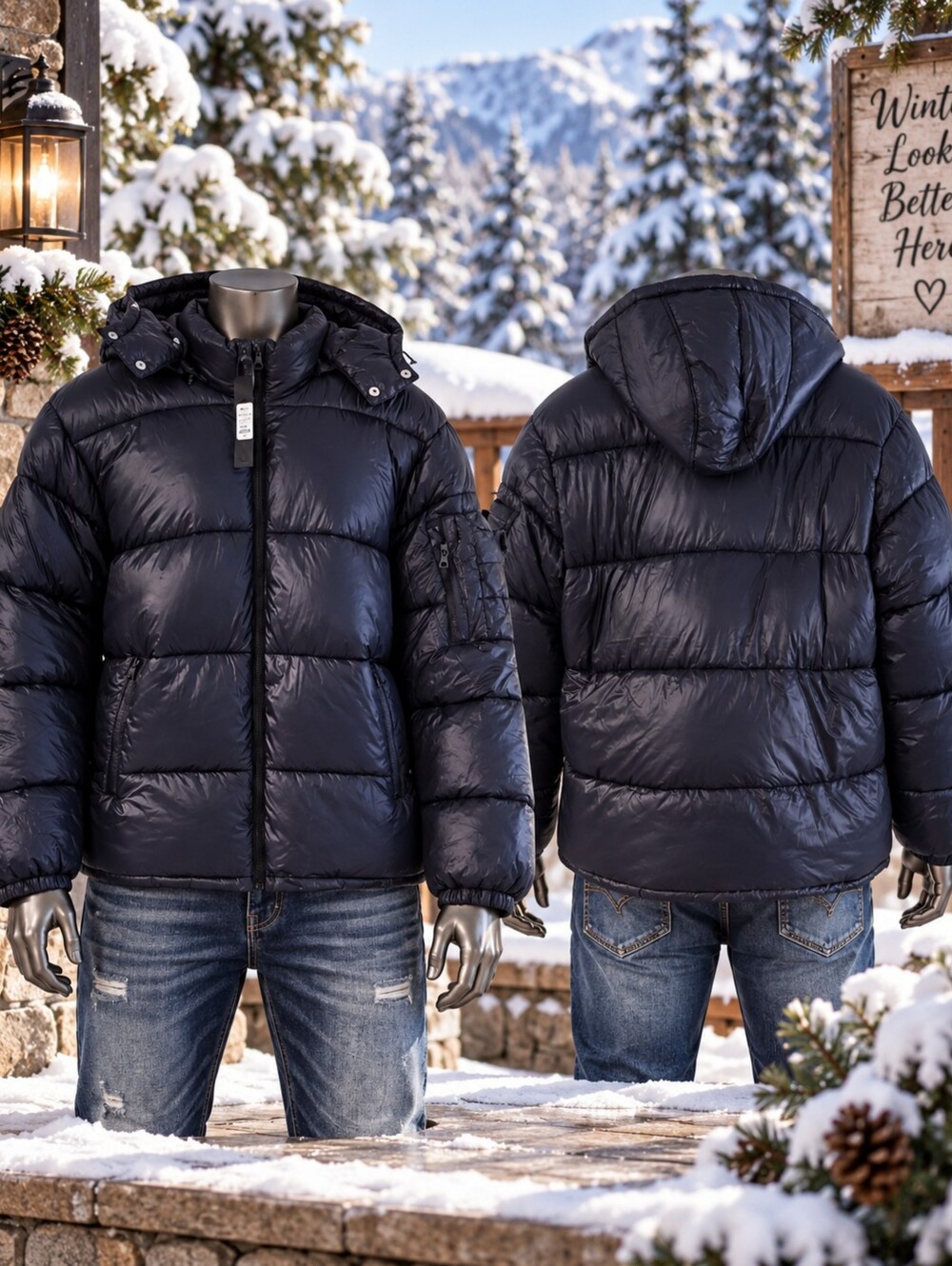 FashionNova - Men's Hooded Puffer Jacket - Navy